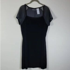 Y2K NoBo Velvet Mini Dress Size L Black Sheer Short Sleeve Whimsigoth Square Nec